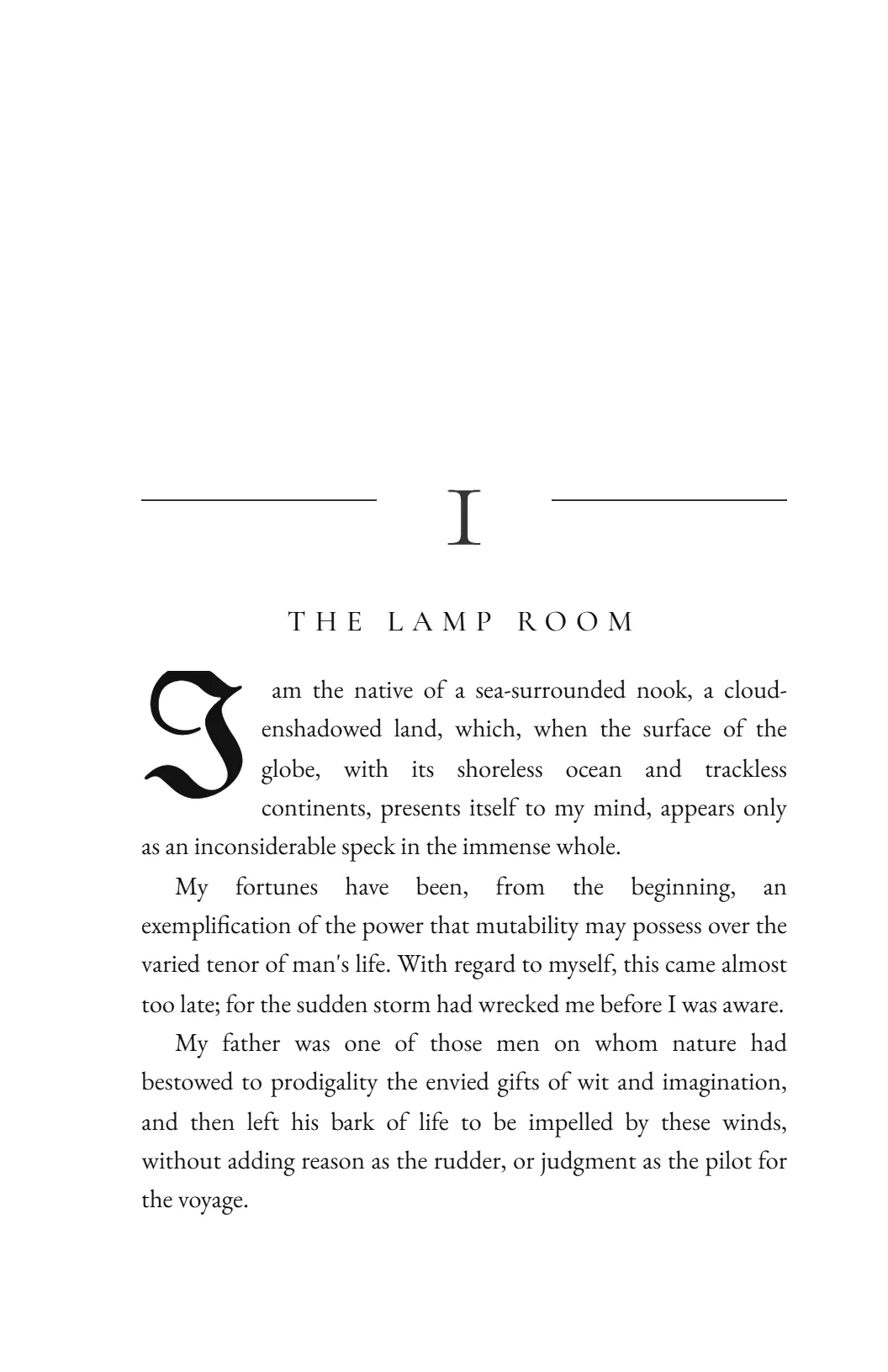 Candlewick — A tall, thin numeral between hairline rules, a whisper of a title, and a blackletter drop cap. For a book read with the lights on.