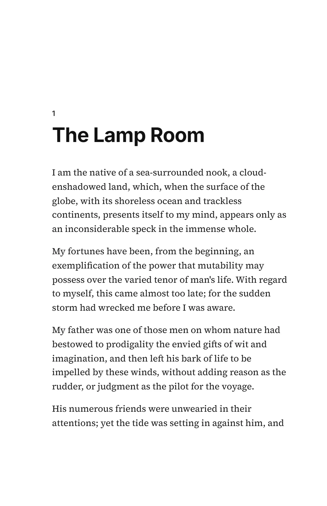 Open Desk — Block paragraphs, sans headings, room to breathe. Built for a reader who stops and starts.